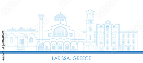 Outline Skyline panorama of city of Larissa, Greece - vector illustration