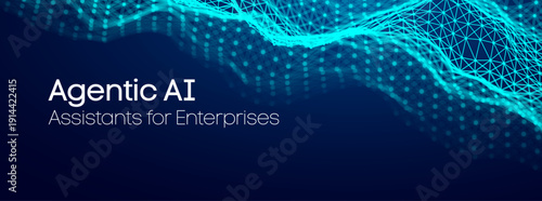 Block tech icon blockchain chain banner template with wireframe AI and PPT presentation, featuring an AI bg or webinar bg for a 3D seminar layout. Blue banking array with data architecture.