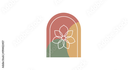 Minimalist Abstract Floral Design in Arched Shape, Earthy Tones, Isolated White Background