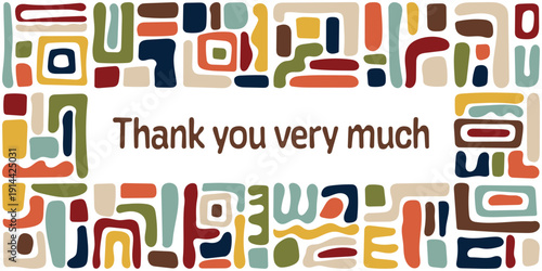 Thank you very much - Schriftzug in englischer Sprache - Vielen Dank. Fröhliche Grußkarte in buntem Retro-Design.