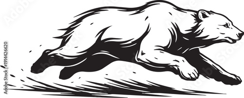 Stag Red deer wildlife scene running dynamic detailed linocut illustration for logo packaging label use