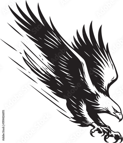 Eagle diving downward with wings extended for freedom and power wildlife design usage