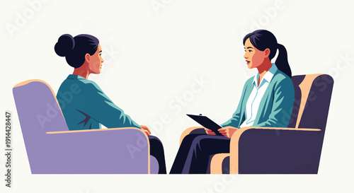 Two women engaged in a professional counseling session discussing important matters.