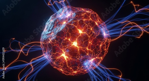 Close view of glowing meteoric iron rock radiating shimmering heat waves and plasma energy against a dark void, impact, texture, temperature