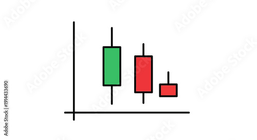 Financial stock market candlestick chart with green and red bars indicating trend on an isolated white background.