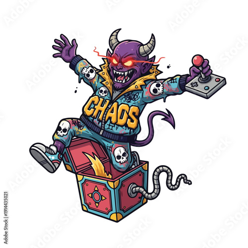 Chaotic Demon Creature on Arcade Controller and Treasure Chest