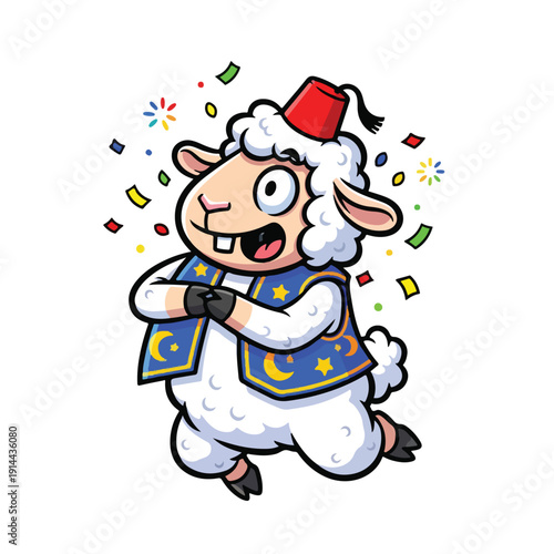 Cheerful Cartoon Llama with Party Confetti