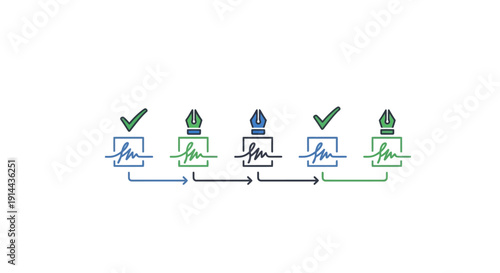 Computer Network System with Checkmarks and Icons.