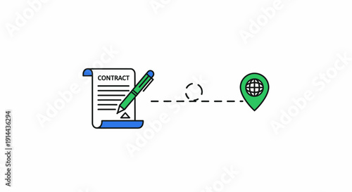 Contract Document with Pen and Location Pin.