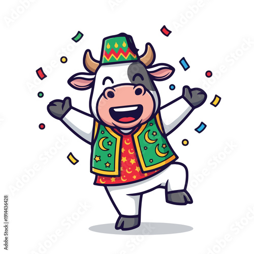 Festive Cow in Traditional Costume Celebrating