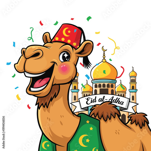 Camel with Eid al-Adha Mosque Celebration