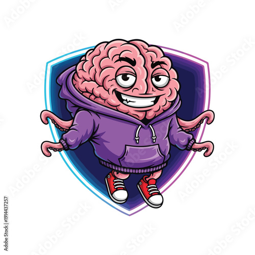 Cartoon Brain in Hoodie