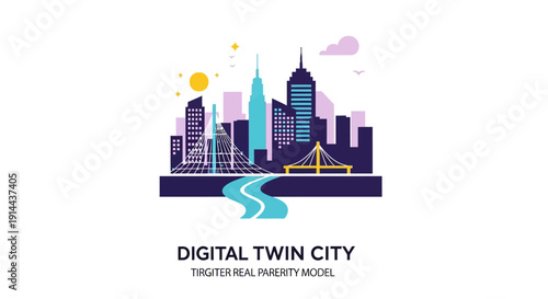 Digital Twin City Concept Modern Skyscrapers.