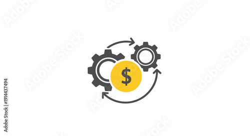 Dollar Coin Between Interconnected Gears Symbolizing Financial Mechanism.