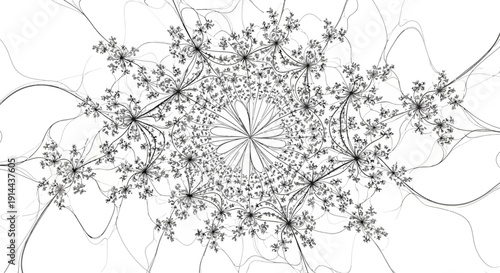 Abstract Fractal Pattern Background, Intricate Black and White Geometric Design, Digital Art, Science & Math Concept