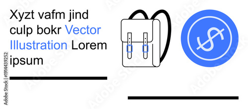 Education, financial savings, travel, budget planning, e-learning, minimal design. Backpack icon alongside a dollar coin symbol. Financial savings and education concept