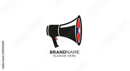 Black Megaphone with Red and Blue Emblem.