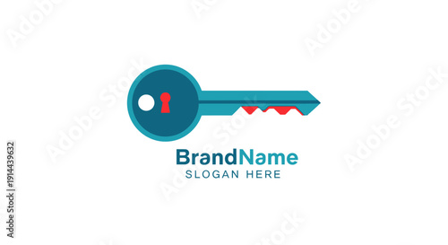 Blue Key Logo Design Template Illustration.