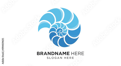 Blue Nautilus Shell Logo Design Template.