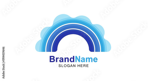 Blue Rainbow Cloud Logo Design Template.