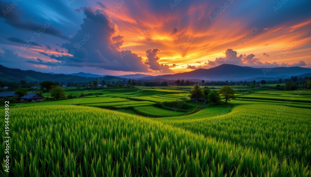 Obraz premium Vibrant Rice Terraces at Sunset