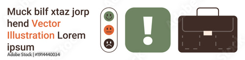 Warning signs, decision-making, productivity, workplace safety, emotional expression, career planning. Symbols include a warning icon, a traffic light with emotions and a briefcase. Warning signs