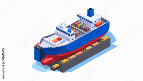 Isometric Cargo Ship on Dry Dock for Repairs