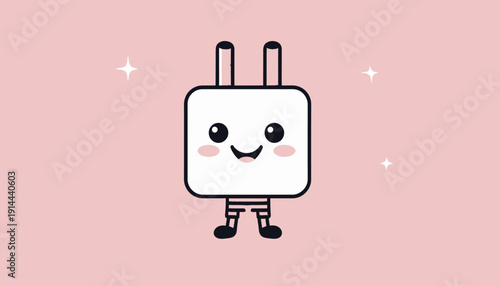Cute Kawaii Plug Character on Pink Background