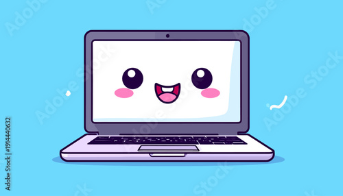 Kawaii Laptop Character with Smiling Face