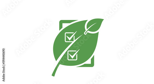 Green Leaf Checklist Icon Symbol Logo.
