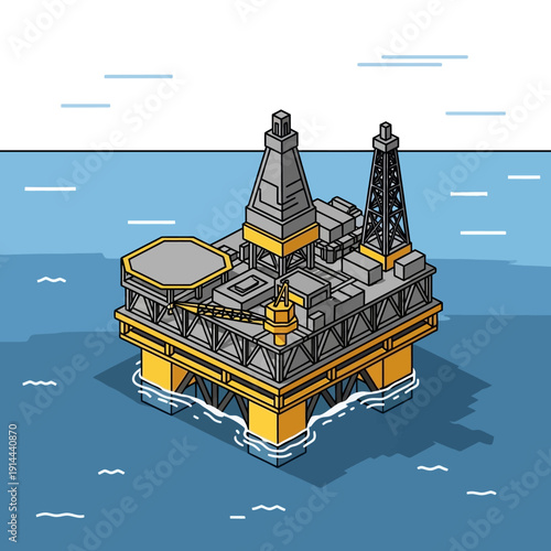 Offshore oil rig platform in the ocean.