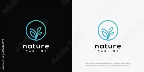 Organic Nature Leaf Logo Design. Minimalist Eco Branding Symbol for Health Wellness Environment.
