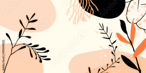 Geometric organic vector illustration, rounded abstract shapes inspired by nature, modern flat design, warm neutral palette, scalable SVG. eps 10