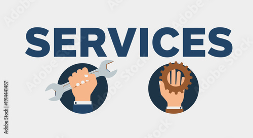 Services Concept with Hands Holding Wrench and Gear, Symbolizing Technical Support and Maintenance on Isolated White Background