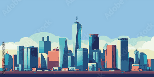 vector illustration cityscape multicolored high-rise houses megacity cityscapes road
