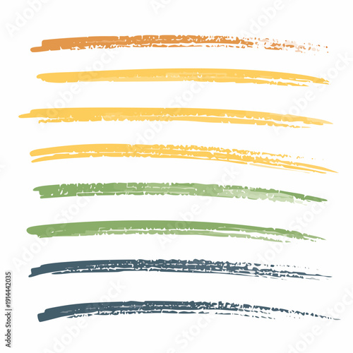 Marker brush stroke lines. Crayon scribble stripes. Rough vector pencil dash lines, pencil underlines, marker squiggles.