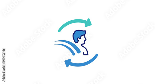 Head Rotation Blue Icon Graphic.