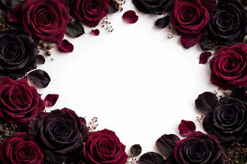 Luxurious Deep Burgundy and Black Rose Border Frame with White Center Space for Text or Product Display