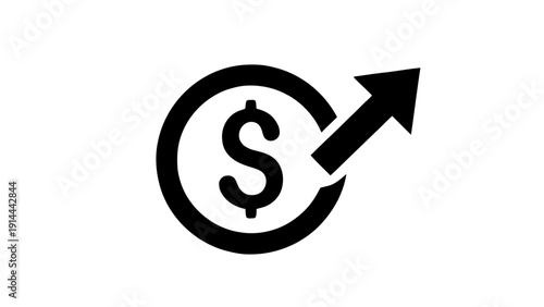 Vector illustration of financial growth icon dollar sign with upward trending arrow symbolizing profit increase and economic success on a transparent background