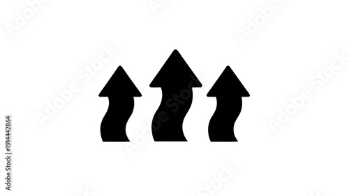 Vector illustration of three black wavy arrows pointing upwards, representing heat, steam, or rising air flow, on a transparent background
