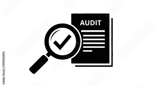 Vector illustration of audit concept icon magnifying glass with checkmark over document labeled audit business finance inspection and verification symbol on a transparent background