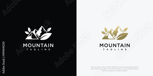 Nature Mountain Logo Design with Leaves - Eco-Friendly Outdoor Adventure Branding.