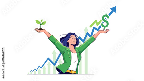 Woman Holding Green Growth.