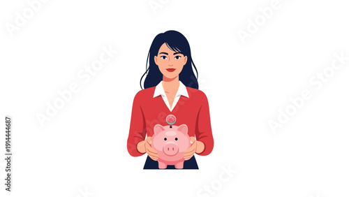 Woman Holding Pink Piggy.