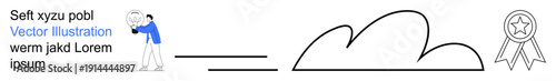 Photography, cloud storage, data storage, achievement, awards, digital creativity. A person capturing a photo, a cloud and an award ribbon. Photography and cloud storage visual concepts