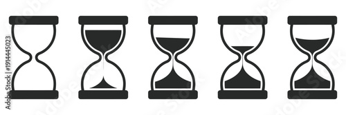 Sand watch vector icon collection, including hourglass symbols and flat design elements, perfect for timers, schedules, deadlines, time tracking,