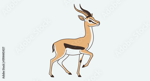 Illustration of a graceful antelope with distinctive curved horns and slender legs.