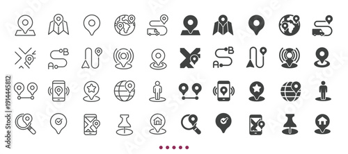 Navigation icons collection. Multi series icons. Line and glyph solid web icons collection