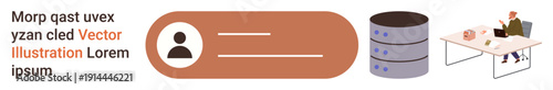 Digital identity, data management, online security, information technology, database system, remote work. User profile, database icons person at desk. Digital identity and data management concept
