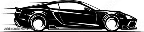 A luxury silver and black sports car vector illustration featuring a sleek automobile design isolated on white for a high speed transport race concept